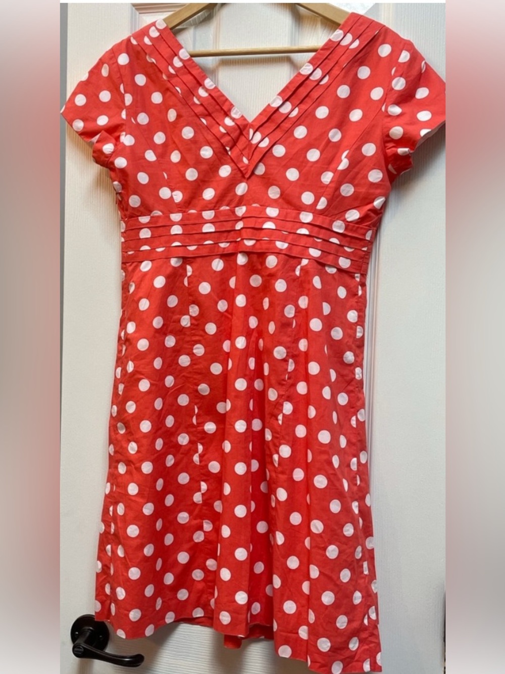 Boden Red White Polka Dot Cotton Fit Flare V-Neck Sun Dress Petite 6P Retro